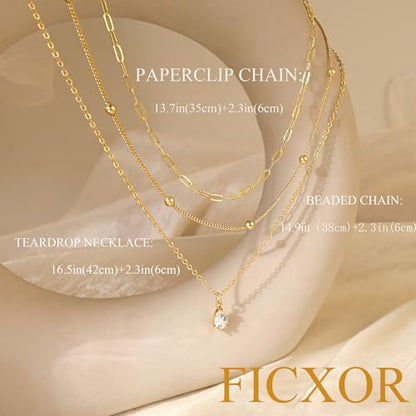 Dainty Layered Necklaces for Women,14k Gold Plated CZ Choker Necklace Stack | 14K Gold Plated Necklace set,Non Tarnish Hypoallergenic Beaded Paperclip Chain Necklace Stack Women's Minimalist Jewelry Gift - color: Gold-1