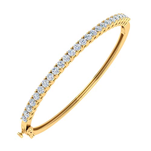 2 Carat 4 Prong Set Round Cut Natural Diamond Bangle Bracelet for Women 10K Gold (7 Inch) (I2I3 Clarity) - color: Yellow Gold