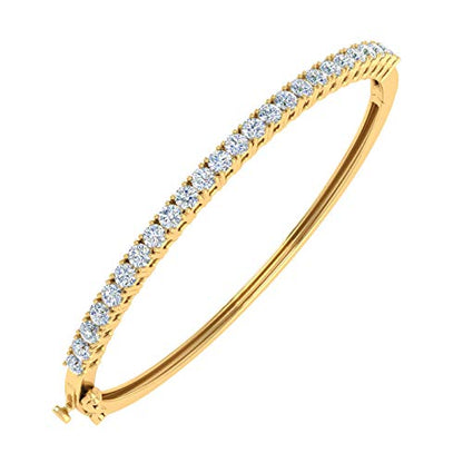 2 Carat 4 Prong Set Round Cut Natural Diamond Bangle Bracelet for Women 10K Gold (7 Inch) (I2I3 Clarity) - color: Yellow Gold