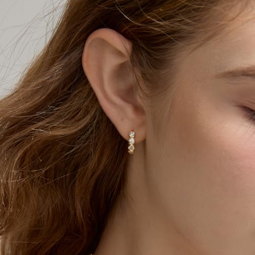 ARSIS Bubble Huggie Hoop Earrings for Women with Cubic Zirconia, Platinum/18K Gold Plated Bezel Hoop Earrings with Opal, Hypoallergenic Lightweight Jewelry, Clear/Ruby/Emerald Green/Aqua/Sapphire/Pink - color: Crystal Clear-Gold