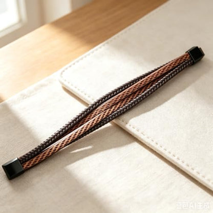 Italian Handmade Leather Bracelets for Men - color: Brown Black Set, size: 8.2"