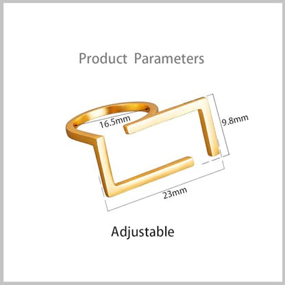 Unique Rectangle Open Band Ring for Women Girls Geometrical Finger Rings | Gold-Toned, Minimalist Statement, Adjustable Expandable, Comfort Fit, Fashion Simple Jewelry