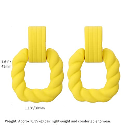 RUOFFETA Rectangle Earrings for Women, Acrylic Square Earrings Twisted Geometric Statement Jewelry - color: Yellow
