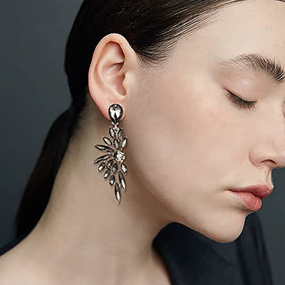 Women's Wedding Bridal Earrings Prom Dangle Earring | Shiny Crystal Teardrop Multi Marquise Cluster for Bride Bridesmaid Bling Jewelry Costume Party Accessories - color: 16-Grey Silver-Tone