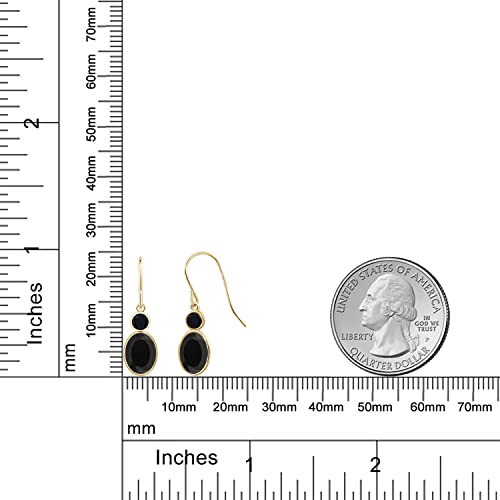 Gem Stone King 14K Yellow Gold Black Onyx Dangle Earrings For Women | 1.60 Cttw | Gemstone Birthstone | Oval 7X5MM | Round 3MM | Hook French Fish Ear Wire Fine Jewelry Gift for Women Mom Wife Her