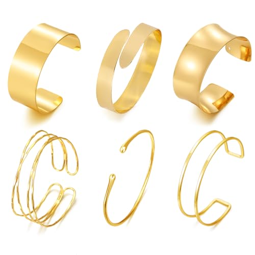 BROCC 6PCS Arm Cuff Jewelry for Women Upper Arm Cuff Bangle | Open Wide Bangle, Irregular Minimalist, Adjustable, Coil Armband Set - color: A