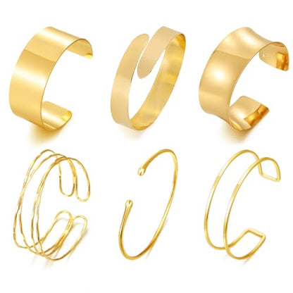 BROCC 6PCS Arm Cuff Jewelry for Women Upper Arm Cuff Bangle | Open Wide Bangle, Irregular Minimalist, Adjustable, Coil Armband Set - color: A