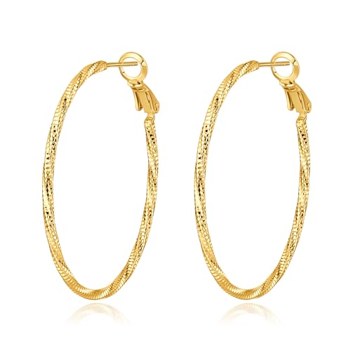DAILY VIBES Dainty Thin Twisted Big Hoop Earrings for Women | 925 Sterling Silver Post, 14K Gold or Silver Plated Loop, Diamond-Cut Large Hoops, Hypoallergenic Hoop Earrings - color: Gold, size: 40mm