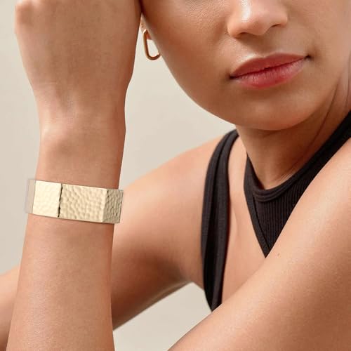 AsAlways 14K Gold Plated Hammered Cuff Bracelet for Women Wide Textured Open Cuff Bangle Statement Gold Chunky Bracelet Jewelry Gift - color: Hexagonal Gold