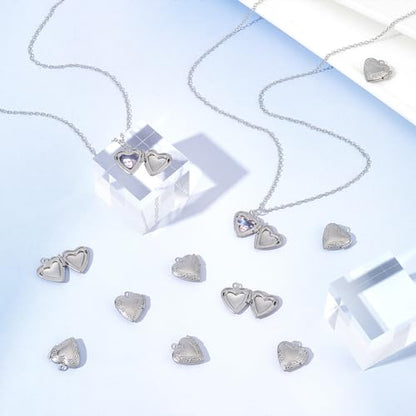 UNICRAFTALE Stainless Steel Memory Locket Pendants Heart Floating Locket Pendants Flat Round Living Memory Pendant Photo Frame Lockets Pendant for DIY Necklaces Jewelry Making - style: Heart