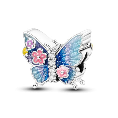LNQOBU 925 Sterling Silver Charms for Bracelets Dangle Pendant fit Pandora Bracelets or Necklaces Jewelry Woman Gift Beads Charm (With one Spacer Beads) - style: Flower Butterfly Beading