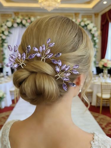 Sweet 16 Hairpins Leaf Rhinestone Princess Birthday Party Hairclips Junior's School Prom Headpieces,Purple - color: Purple