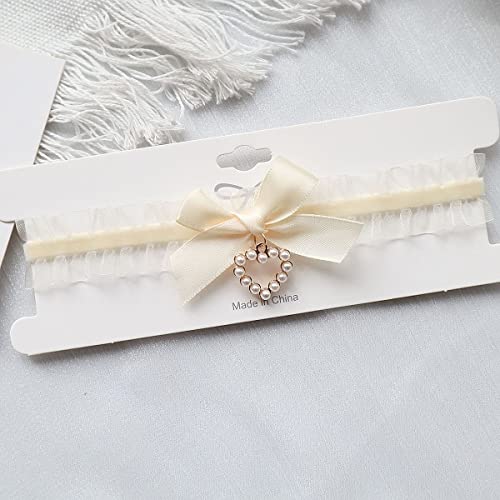 Bethynas Sexy Lace Bowknot Choker Collar Lolita Velvet Heart Pendant Tie Neck Chain Gothic Cosplay Neck Accessories for Women - color: White