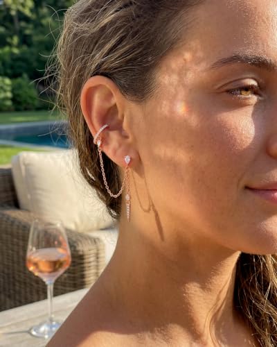 Gold Earrings for Women Trendy 14K Gold Plated Dangle Earrings Small Hoop Huggie Drop Stud Earrings Cubic Zirconia Simple Minimalist Dainty Chain Tassel Hypoallergenic Earrings - color: Ear Cuff & Rose Gold