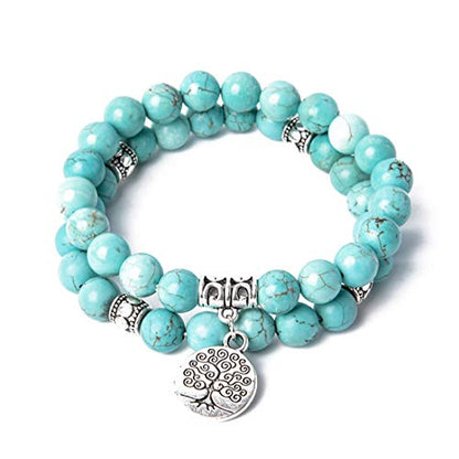 YGLINE Tree of Life Yoga Healing Stone Bracelets,Multilayer Lotus Chakra Stone Reiki Bracelet Sets,Anxiety Crystal Natural Stone,for Women Stress Relief - color: Turquoise-2w