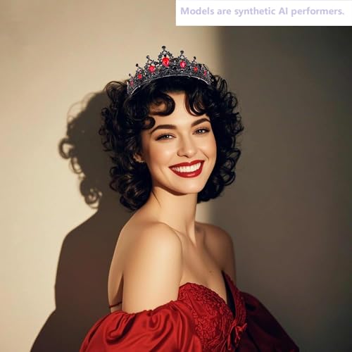 Kamirola - Queen Crown and Tiaras Princess Crown for Women Crystal Headbands for Bridal, Princess for Wedding and Party - color: Black& Red