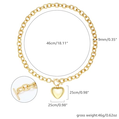 Chunky Gold Necklace for Women, 18K Waterproof Heart Necklace Statement Necklace Gold Charm Necklace Chunky Jewelry Paperclip Chain Choker Gift for Women - style: Bubble Heart