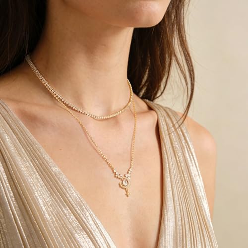 WEARON Gold Necklace for Women Gold Star Necklace 14K Gold Plated CZ Necklace Dainty Choker Charm Necklaces Hypoallergenic Trendy Jewelry for Women Gift - color: Moon Star Y