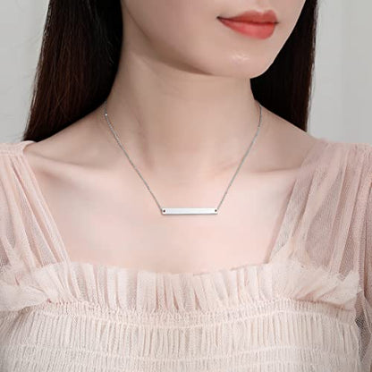 Gold Polished Horizontal Bar Necklace Personalized Stainless Steel Simple Pendant Link Layered Adjustable Chain for Women Girls Jewelry - color: White