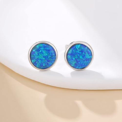 Jiamiaoi 18K White Gold Plated Opal Earrings s925 Sterling Silver Opal Stud Earrings Hypoallergenic Earring Studs For Women Men, 6mm-8mm Options - color: d-blue silver, size: 7mm