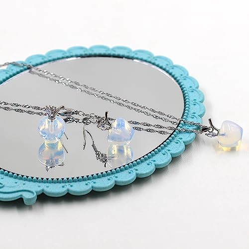Uloveido Apple Necklace and Earrings Set for Women Cute Apple Jewelry Set for Teacher Mom YL007 - color: Opal