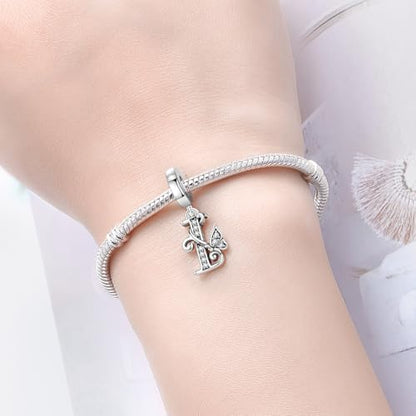 2 Pack 925 Sterling Silver Butterfly Letter Charms for Bracelets and Necklace Alphabet Initial Dangle Pendants Round Spacer Beads Pave Cubic Zirconia Jewelry Gift for Women - color: I Set
