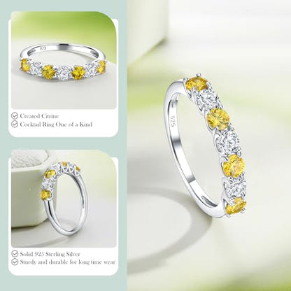 3.5mm Stackable Rings S925 Sterling Silver Created Birthstone & Cubic Zirconia Ring for Women Wedding Bands Anniversary Birthday Jewelry Size 6 to 10(with Box) - color: 11-Created Citrine & CZ-Nov