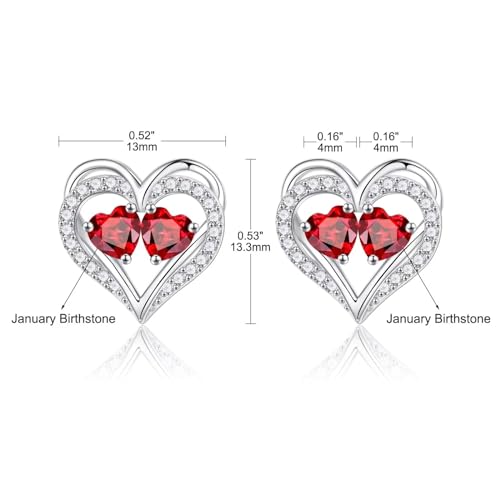 Heart Earrings for Women - Birthstone Earrings | 925 Sterling Silver, Stud Earrings, Gift Box Packaging, Anniversary Birthday Gifts for Women Wife Girlfriend Mom - color: 01-01-Jan-Jan Birthstone