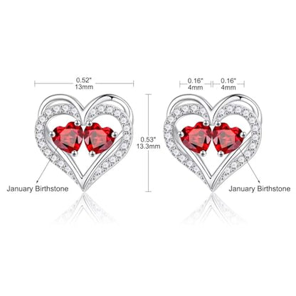 Heart Earrings for Women - Birthstone Earrings | 925 Sterling Silver, Stud Earrings, Gift Box Packaging, Anniversary Birthday Gifts for Women Wife Girlfriend Mom - color: 01-01-Jan-Jan Birthstone