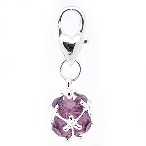 Sexy Sparkles Birthstone Dangle Charm Pendant for European Clip on Charm Jewelry with Lobster Clasp - color: Amethyst - February