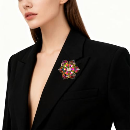 Crystal Flower Brooch Pin for Women Dress Suit Bag Hat Broochs Pins Christmas Brooch Pin Wedding Party Birthday Dance Jewelry Accessories - color: Iridescent Color Crystal Brooch Pin