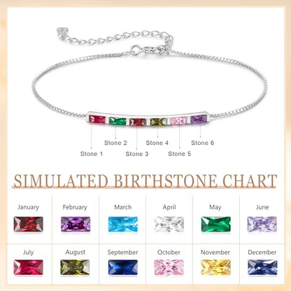 Sterling Silver Personalized 1-6 Birthstone Bracelet for Women Mothers Day Bracelet for Mom Daughter Custom Dainty Jewelry for Christmas Birthday Gift Ideas - style: Silver-6 stones