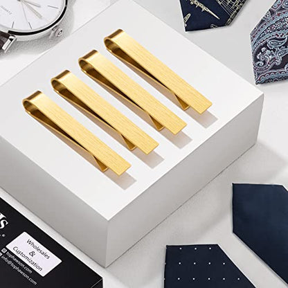 HAWSON 2 inch Tie Clips for Men-Skinny Tie Bar Tie Set for Wedding Anniversary Business and Best Gift for Dad Husband Brother - color: 4 PCS - Brush Gold