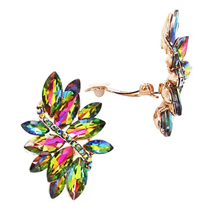 Rosemarie Collections Women's Dazzling Crystal Marquis Leaf Cluster Statement Clip On Earrings, 1.87" - style: Vitrail Crystal Gold Tone