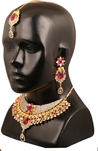 Touchstone Indian Bollywood Traditional Craftsmanship Mughal Designer Jewelry Wedding Necklace Set in Antique Gold Or White Tone for Women. - style: D445 Pink