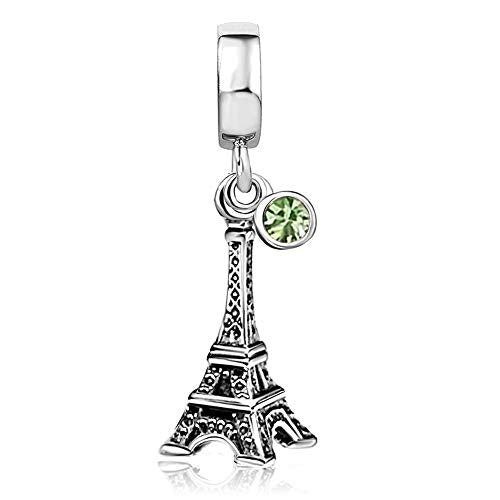 JMQJewelry Eiffel Tower Birthday Birthstone Jan-Dec Month Paris Dangle Womens Bead Charms for Bracelets Mothers Christmas Day - color: AUG