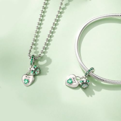 HappyStar 925 Sterling Silver Happy Birthday Bead Charm Love Heart Shape Birthstone Charms for Bracelets Dangle Pendant with 5A Cubic Zirconia Compatible Pandora Bracelets Jewelry Gift for Women - color: 5-May Birthstone Charms