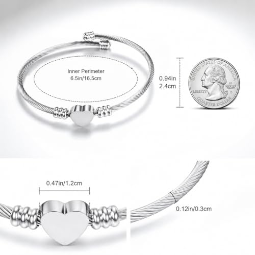 Stainless Steel Heart Charm Snake Chain Bracelet - Adjustable Silver Bangle for Women, Hypoallergenic Waterproof Jewelry Gift for Birthday, Anniversary, Valentine's Day - color: Silver White-C