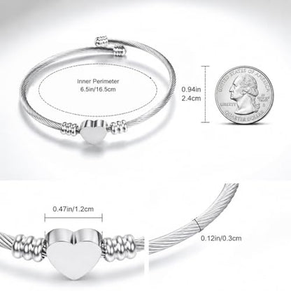 Stainless Steel Heart Charm Snake Chain Bracelet - Adjustable Silver Bangle for Women, Hypoallergenic Waterproof Jewelry Gift for Birthday, Anniversary, Valentine's Day - color: Silver White-C
