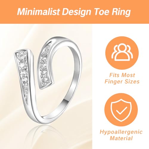 Toe Ring for Women Cute Adjustable Big Toe Rings Non-Tarnish Diamond Jewelry Waterproof Stainless Steel Toe Rings Plated Triple Moonstone Snake Knot Simple Band - color: Silver