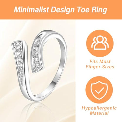 Toe Ring for Women Cute Adjustable Big Toe Rings Non-Tarnish Diamond Jewelry Waterproof Stainless Steel Toe Rings Plated Triple Moonstone Snake Knot Simple Band - color: Silver