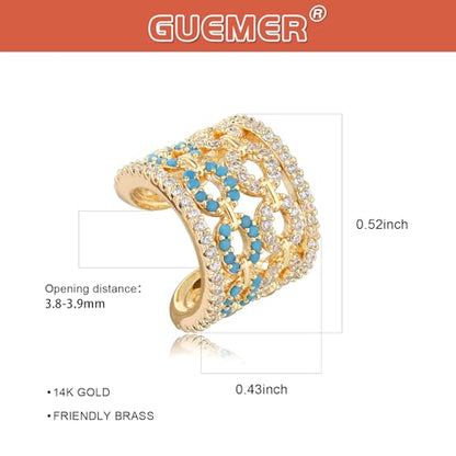Chunky Ear Cuff Earrings for Women Single | Non Piercing, Clip On, 14K Gold Plated, Cubic Zirconia, Hypoallergenic, Jewelry Gifts - style: Turquoise