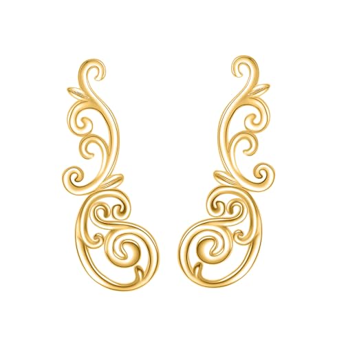 Ear Climbers Earrings for Women Sterling Silver Vintage Ear Crawler Earrings Jewelry Gifts for Women - style: Filigree-gold
