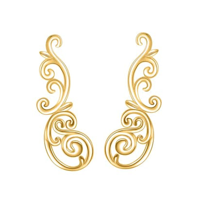 Ear Climbers Earrings for Women Sterling Silver Vintage Ear Crawler Earrings Jewelry Gifts for Women - style: Filigree-gold