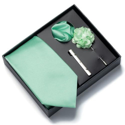 joy alice 30 Colors Solid Ties for Man Pure Color Men's Tie Set with Lapel Pin Pocket Square Tie Clip - color: Mint