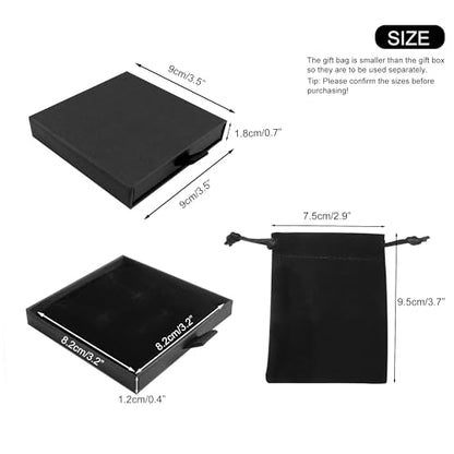 Quacc Small Jewelry Gift Box and Velvet Bag, Necklace Bracelet Earring Cardboard Organizer Square Jewellery Gift Box Pendent Storage Case for Birthday Xmas Christmas Wrapping (Black) - color: Black