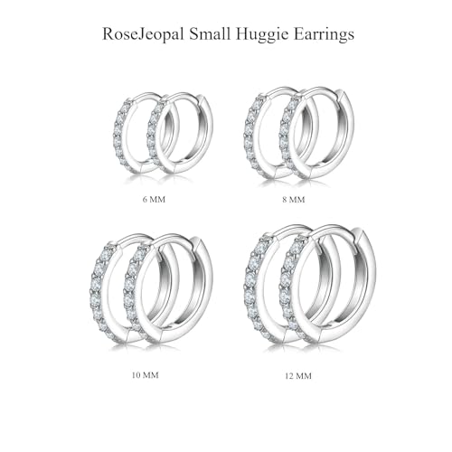 3 Pairs 925 Sterling Silver Small Hoop Earrings for Women Men | Cubic Zirconia, 14K White Gold Plated Huggie Hoop Earrings, Hypoallergenic - style: Aa-silver 6/8/10/12mm