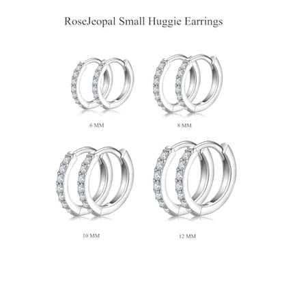 3 Pairs 925 Sterling Silver Small Hoop Earrings for Women Men | Cubic Zirconia, 14K White Gold Plated Huggie Hoop Earrings, Hypoallergenic - style: Aa-silver 6/8/10/12mm
