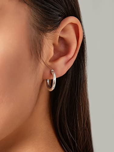 Clip on Earrings for Women, 14K Real Gold Plated Non Pierced Hoop, Clip on Hoops for Non Pierced Ears Gold and White Gold - color: 20mm Hoop White Gold