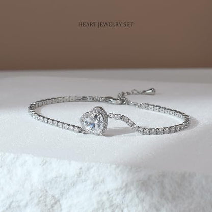 Cubic Zirconia LOVE Heart Jewelry Set Earrings Necklace Bracelet Set for Women Prom Wedding Party Anniversary Birthday - color: clear